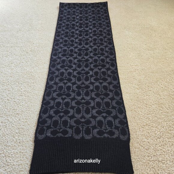 NWOT Coach Signature C Knit Wool Scarf Merino Reversible - Picture 5 of 10